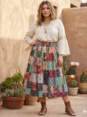 Boho Patchwork Maxi Skirt - 2X/3X